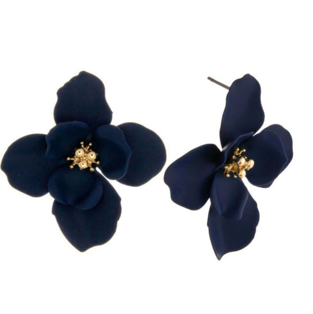 Dark Blue Flower Studs